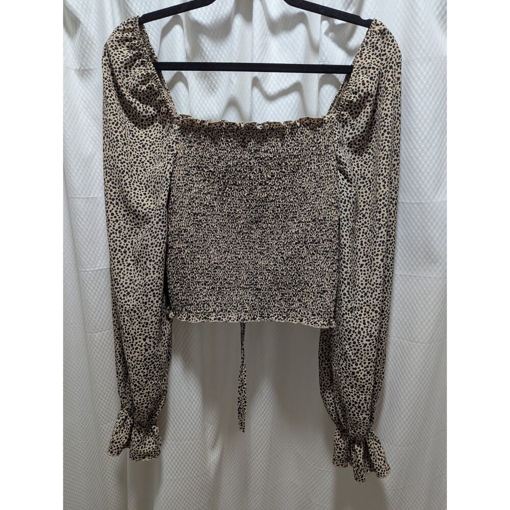 Hesperus- Leopard Print Puff Sleeve Smocked Blouse Women's Large Boho Cowgirl - Picture 3 of 7